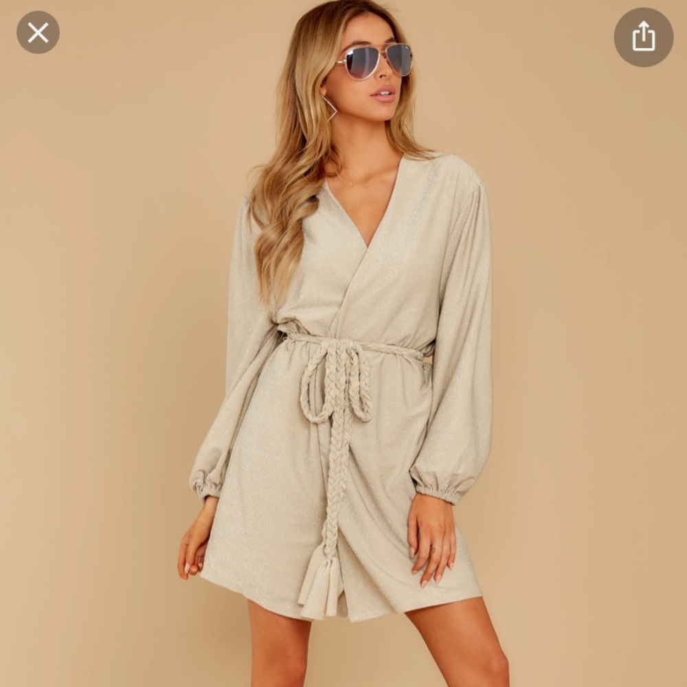 Silver wrap dress perfect for holiday parties and New Year’s Eve